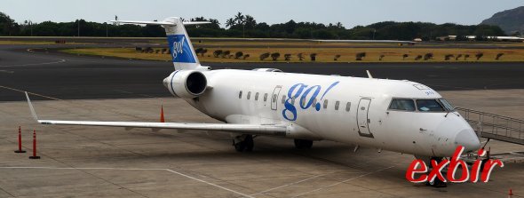 Go Air bedient mit einem LCC-Konzept mit CRJ  Strecken zwischen den Haiwainischen Inseln.  Foto: Christian Maskos
