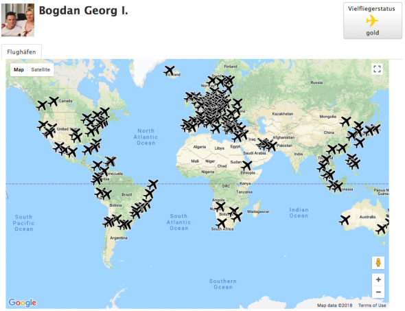 Weltkarte/World Map, Airports, Bogdan Georg I, Gold