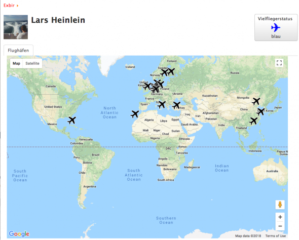 Weltkarte/World Map, Airports,Lars Heinlein,  - Blau/Blue